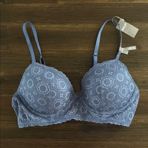 aerie Other - American Eagle Aerie Blue Lace Push-up Plunge Bra 36B NWT